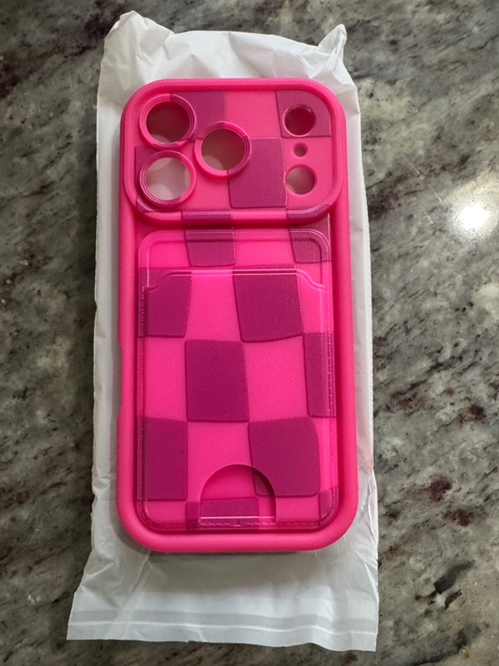 NEW iPhone 17 Pro Pink Checkerboard Phone Case with Card Slot